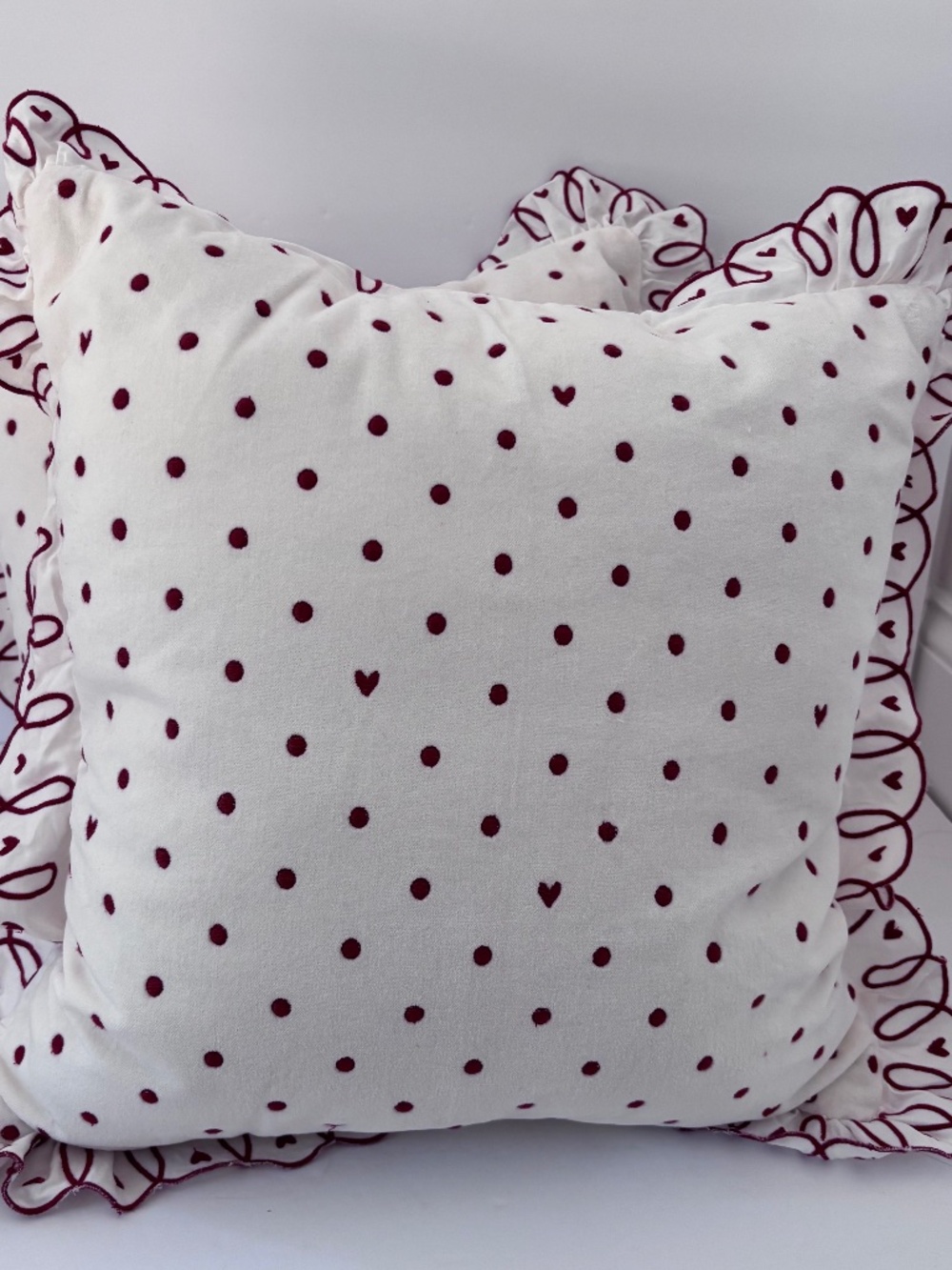 (2) Threshold Target Valentine's Day Toss Pillows Red Hearts Dots Scallop Accent